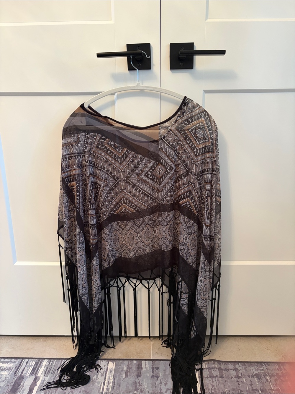 Steve Madden Brown Black Patterned Fringe Wrap